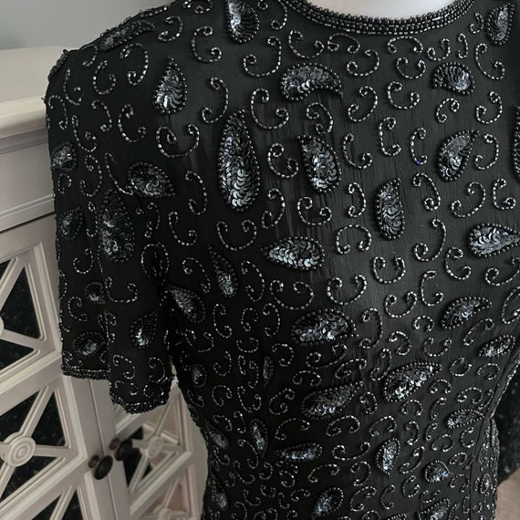 Vintage Stenay Black Beaded Sequin Silk Gown Size… - image 6