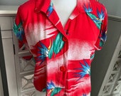 Vintage Stoplight California Red Tropical Hawaiian Button Front Shirt Size Small