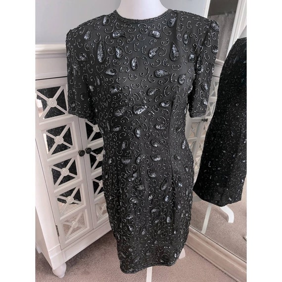 Vintage Stenay Black Beaded Sequin Silk Gown Size… - image 1