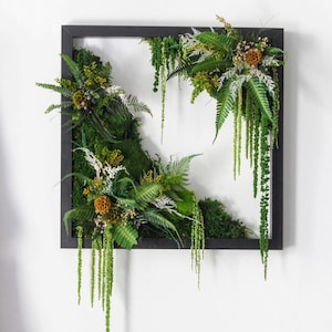 Quadro in Muschio Stabilizzato e Piante Vere, Giardino Verticale da Parete Senza Manutenzione, Arredamento Botanico e Biofilico Casa Ufficio