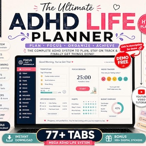 ADHD Digital Planner | ADHD Digital Planner Webbapp, Pomodoro Fokustimer, Vanespårare, Daglig Planner för Vuxna | ADHD Livsplanerare