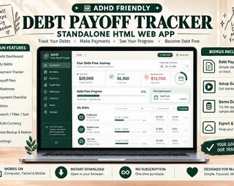 ADHD-Friendly Debt Payoff Tracker | Interactive Web App (HTML File)