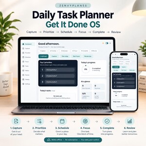 Digital daglig uppgiftsplanerare | Produktivitetsplanerare med tidsblockering, fokustimer och vanespårare | vardagsplanerare | livsplanerare för adhd