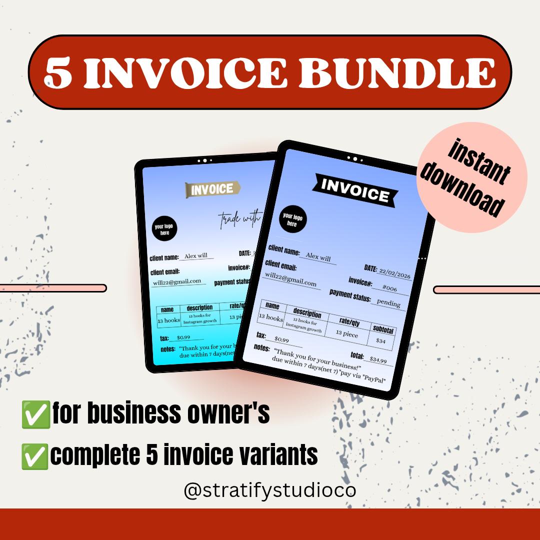 Mastercard Invoice Editable Business Invoice Template Bundle | Minimalist Invoice Card ...