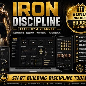 Gym Discipline Planner | Digital Workout Tracker HTML | Fitness Goal Planner | Training Log | Gym Progress tracker | Instant Download