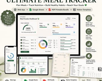 Ultimate Meal Tracker Bundle | Notion, Google Sheets, Web App, PDF