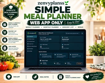 Digital Meal Planner App | Weekly & Monthly Planning + Grocery List (Instant Download)
