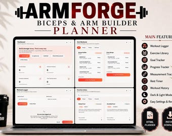 ARMFORGE Biceps & Arm Builder Planner | Digital Workout Tracker (HTML File)