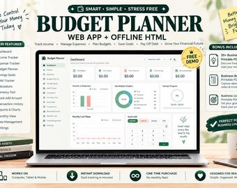 HTML Budget Planner App | Personal Finance Tracker, Savings Goals, Debt Payoff (Digital Download)