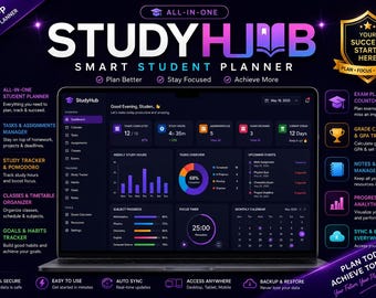 ADHD Student Planner App Digital Download | Study Organizer for College  | Assignment, Exam & GPA Tracker