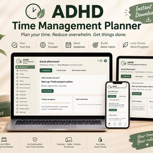 ADHD Time Management Planner | Digital Daily Planner, Focus Timer & Time Blocking Dashboard | Offline App