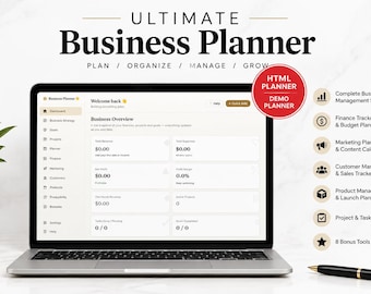 Ultimate Business Planner Digital Template | Small Business Planner Interactive Tool for Entrepreneurs, Etsy Sellers & Freelancers