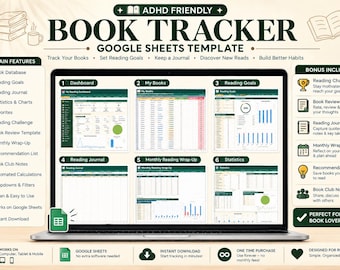Google Sheets Book Tracker Template | Reading Log, Goals, Journal (Digital Download)