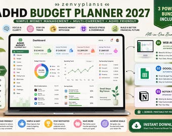 ADHD Budget Planner 2027 | Notion, Google Sheets, Web App (Digital Download)