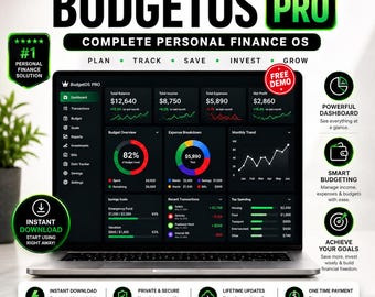 BudgetOS Pro Personal Finance Dashboard | Interactive Budget Planner (Digital Download)