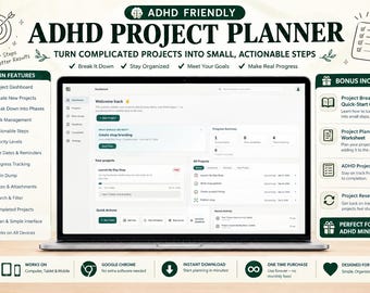 ADHD Project Planner, Brain Dump Task Tracker, HTML Tool (Digital Download)