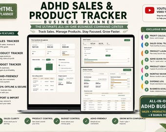 ADHD-Friendly Business Planner | Sales, Product & Budget Tracker (HTML Web App)