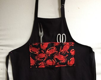 Black Canvas Crab Theme Men's Women's  Bib Chef Grill Barbeque Apron