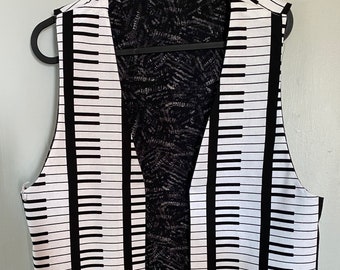 Vesties Piano Keys Muted Music Notes Reverse on Black Men's Woman's Reversible Vest