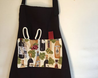 Natural or Black Canvas Wine Bottles Men's Women's Grill Chef Bib Apron