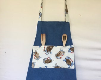 Blue Denim Blue Crab Theme Men's Women's Bib Chef Grill Barbeque Apron