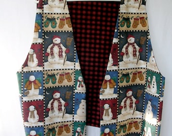 Debbie Mumm Snowmen and Mittens Plaid Reverse Vests fits Ladies Size XL