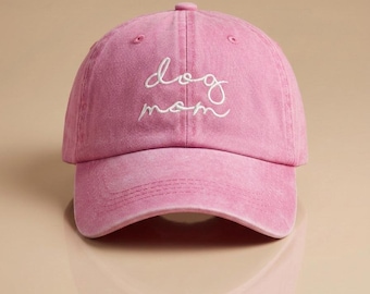 Embroidered Dog Mom Cap Vintage Pink | Adjustable Cotton Dad Hat | Stylish Accessory for Dog Owners