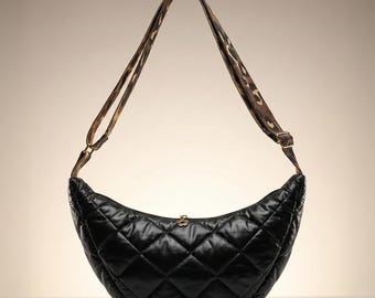Personalized water-repellent crescent-shaped bag, black | Handmade in Germany