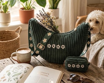 Personalized Dog Walking Bag | Corduroy Dog Carrier | Dog Mom Gift | Treat Bag | Crossbody Bag for Dogs