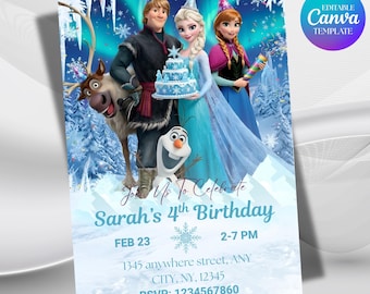 Frozen Birthday Invitation Editable Frozen Birthday Party Elsa & Anna Party Invitation Girl Frozen Birthday Invite Theme, Digital Download