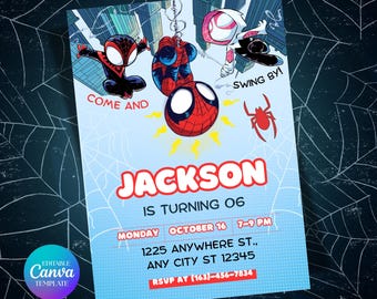 Amazing Spiderman Birthday Invitation, Editable Canva Template, Spiderman Kids Birthday Party Evite (Digital Download)