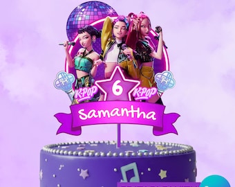 Editable Kpop Demon Hunters Cake Topper, Huntrix Kpop Birthday Toppers, Huntrix Party Decoration, Huntrix Cake Topper (Canva Template)