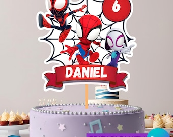Spidey And His Amazing Friends Birthday Caketopper, Editable Canva Template, Spidey Party Printables (Digital Download)