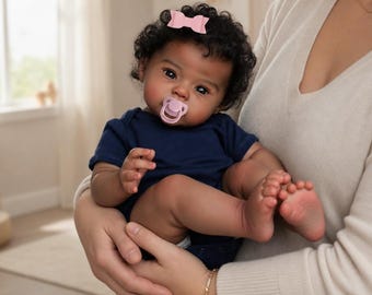 Levensechte realistische pasgeboren 20-inch Afro-Amerikaanse herboren babypop met geworteld krullend haar, verzamelcadeau