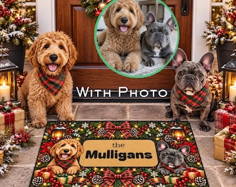 Personalized Christmas Doormat Custom Name Door Mat Customized Photo Frontdoor Polyester Mat Custom House Name Entrance Festive Season Rug