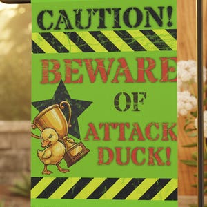 Caution Beware of Attack Duck Garden Flag | House Banner, Funny Yard Decor