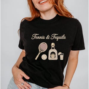 Tennis & Tequila Graphic Tee | Playful Script, Court Style Shirt