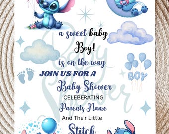 Personalized Stitch Boy Baby Shower Invitation, Stitch Baby Shower Invite, Stitch Baby Shower Theme, Baby Shower Boy Invitation,editable
