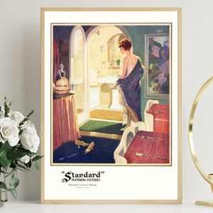 Vintage 1920's Deco Wall Art Flapper Girl POWDER Room Bath Bathroom Tub Sink Ad Advertising Poster Fine Art Print