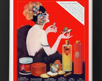 Antique 1920's Glamour Girl RED Compact Beauty Makeup Face Powder Perfume Reproduction Fine Art Print