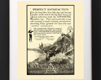 Antique CONTOOCOOK NH Men's Clothing Bull MOOSE Hunter Hunting Lodge Rustic Cabin Advertising Poster Art Print