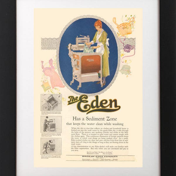 Antique 1920's The EDEN Washing Machine Washer Laundry Room Housewife Advertising Poster ART Print