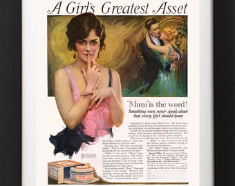 Antique 1920's Mum Deodorant BEAUTY Flapper Girl Love Romance Bathroom Bath Ad Advertising Poster ART Print