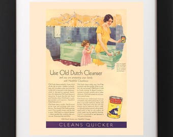 Vintage JADEITE Green Bathroom BATHTUB Retro Mom Daughter Bath Advertising Poster Art Print