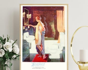 Vintage 1920&#39;s Deco Wall Art Beauty Flapper Girl Bathroom Sink Toilet Tub Bath Decorating Advertising Poster Fine Art Print