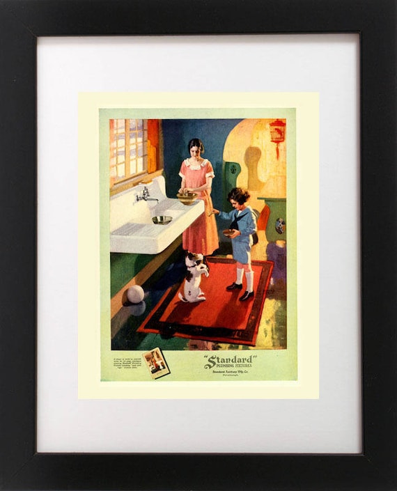 VTG 1920/'s Art Deco FLAPPER GIRL Fashion Dog FOX TERRIER Hat Dress Art RP PRINT