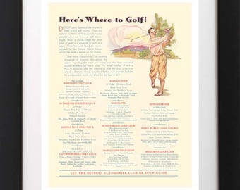 Vintage Detroit MI GOLF Golfing Course Golfer Roseland Country Club Sports Ad Art Print