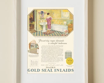 Antique 1920's Deco BATHROOM Tile Sink Bathtub Pink Bath FLAPPER GIRL Advertising Poster Fine Art Print
