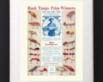 Antique Rush Tango FISHING LURE Contest Trout Bass Lodge Cabin Rustic Advertising Poster Art Print