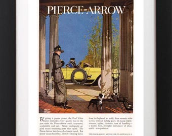 Antique Pierce Arrow Auto Car BOSTON TERRIER Walking Dog Hat Lady Ad Advertising Poster Art Print